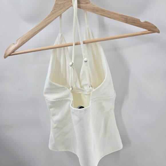 Lulus White/Cream V-Neck Halter Adjustable Strap Top Size Small - Picture 2 of 7